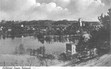 Lagow, Gesamtansicht mit Schloß, Kirche und Jugendher¬berge. Ansichtskarte von 1937 Gesamtansicht